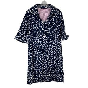 Lilly Pulitzer Dade Shirt Dress 12 Blue White Animal Print Short Sleeve Flaw
